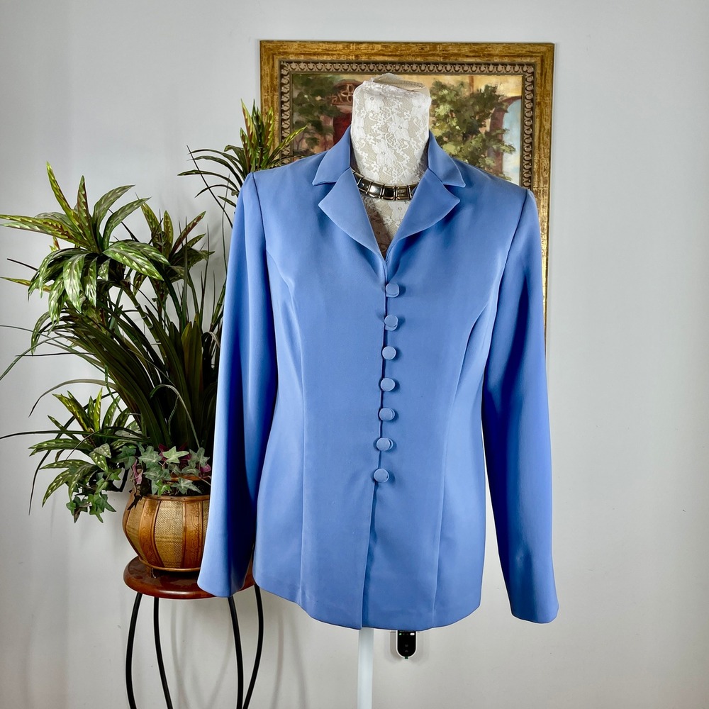 Teddi Blazer Jacket Women 6P Blue Polyester Petite Button Front Notched Lapel